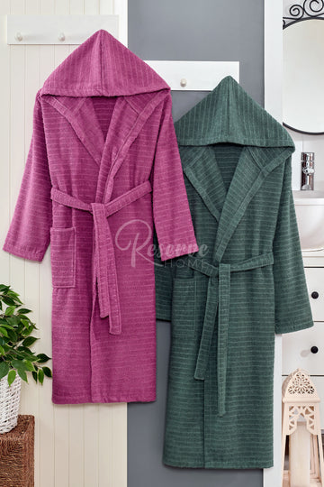 Berry - DOĞA 2'li Mürdüm Yeşil Bornoz Aile Seti