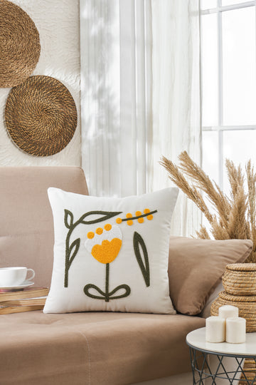 Sarı Lale Punch Desen Kırlent Kılıfı 43x43 cm