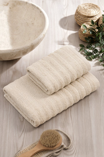 Dalga - 2'li Banyo Havlu Seti Bej