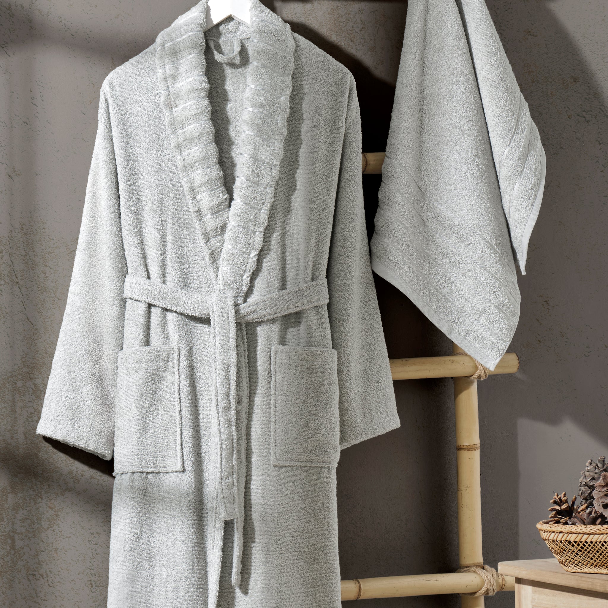 Carla- Açık Gri Havlulu Bornoz Seti
